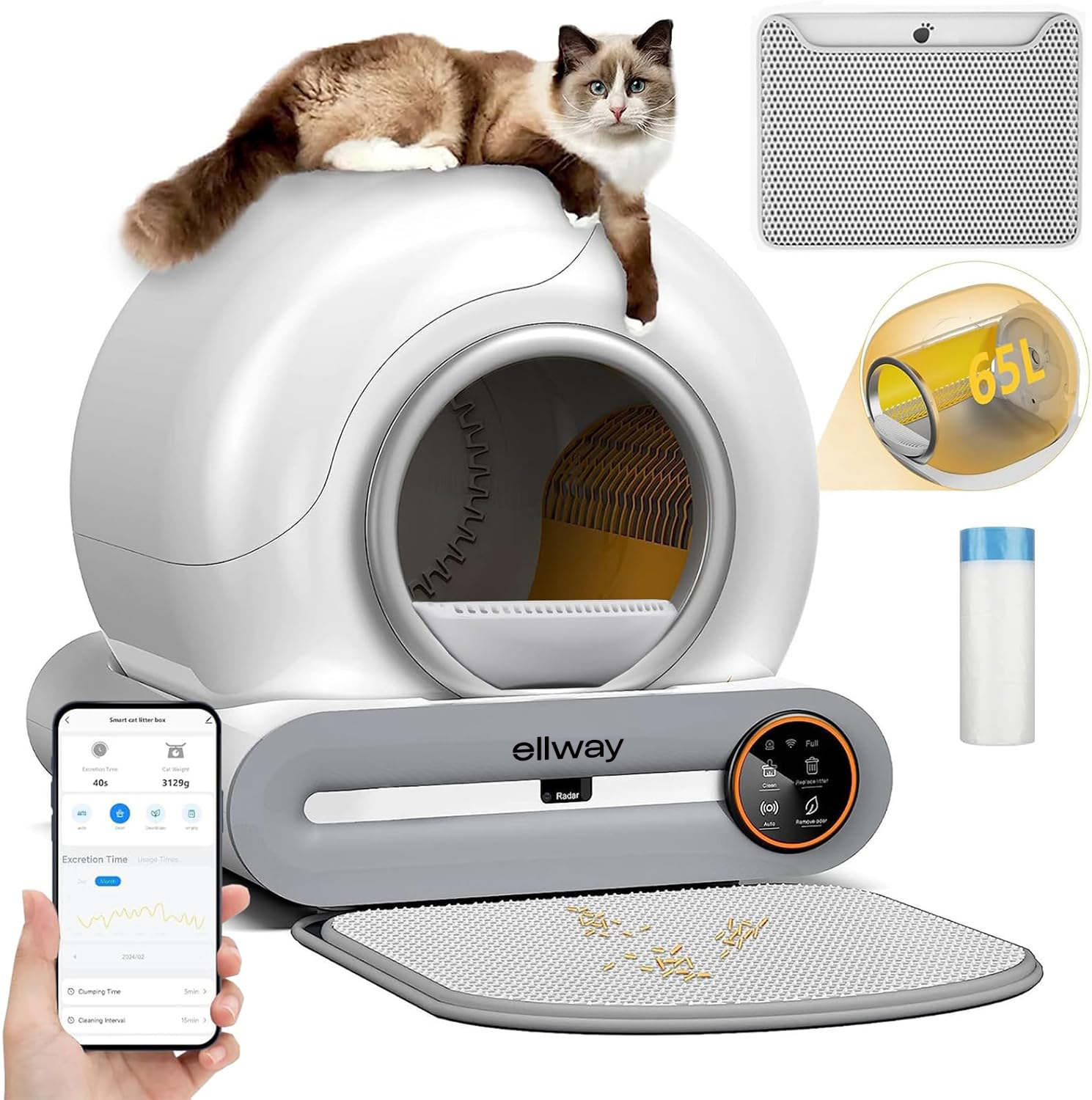 Smart Self Cleaning Cat Litter Box 65L